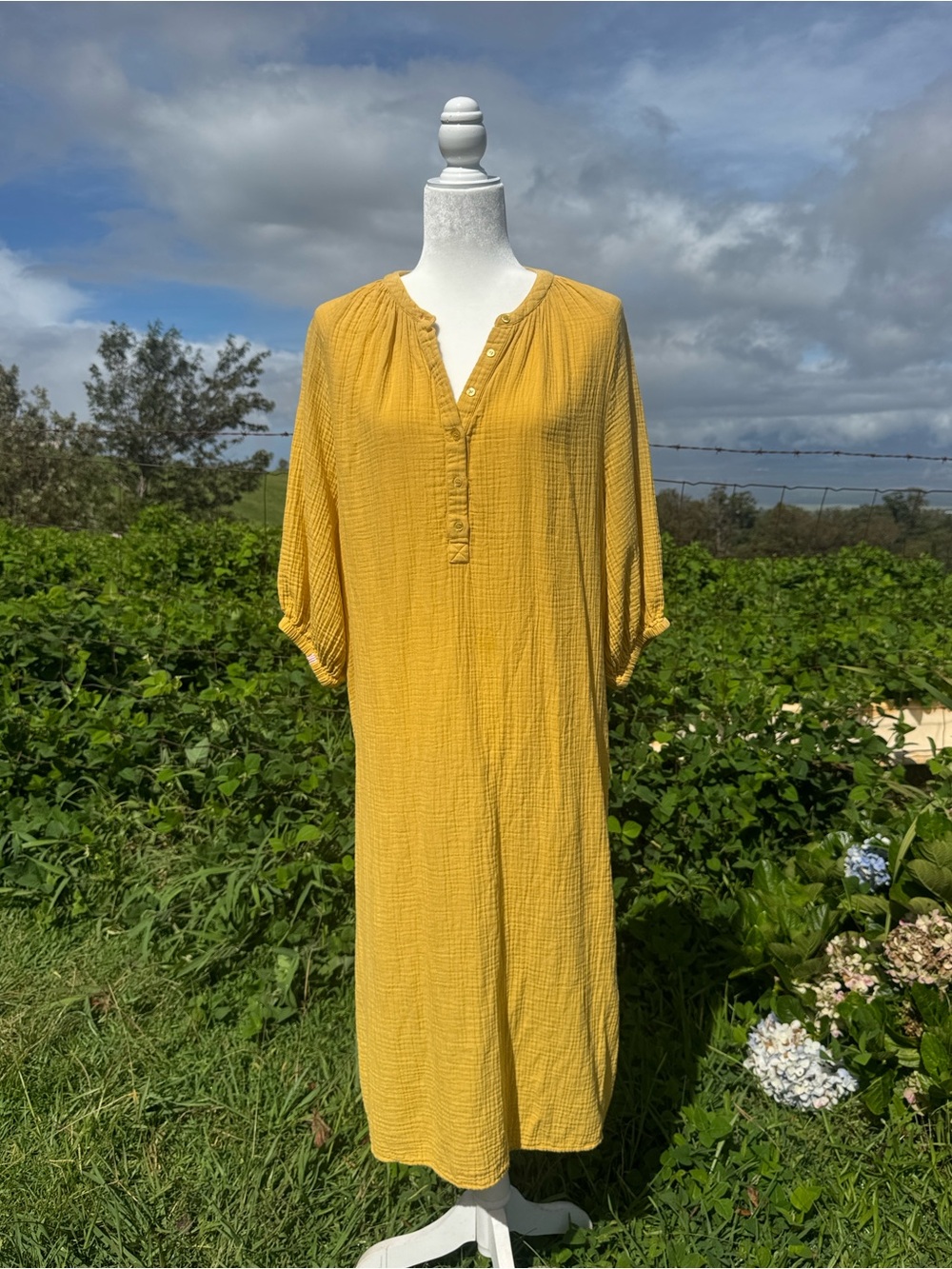 Day Anthropologie Sundry Mustard yellow Beach Gauze Dress Cotton